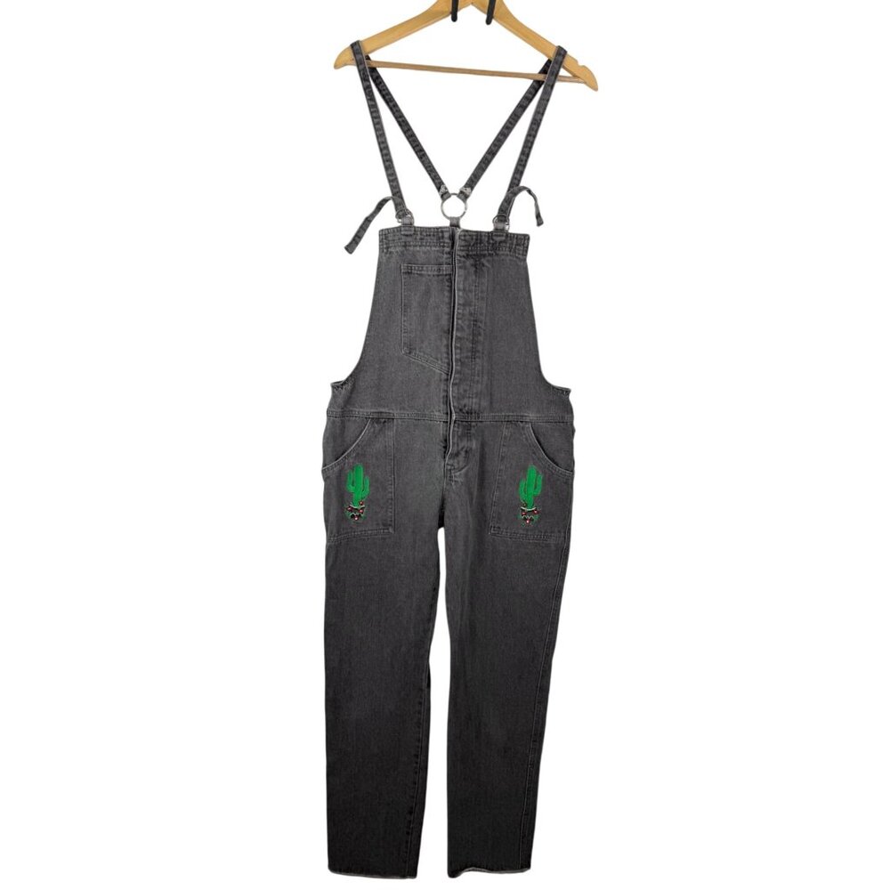 POL Cactus embroidered straight slim‎ leg jumpsuit denim charcoal sz M